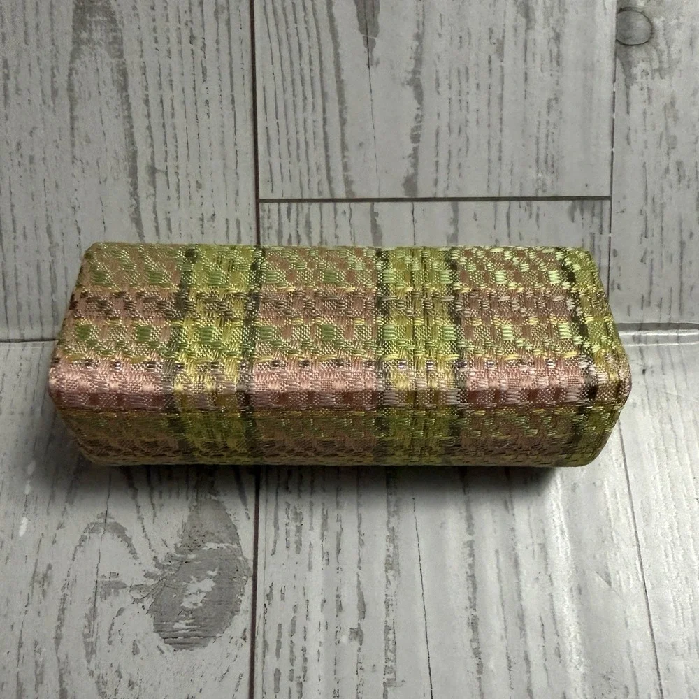 Jim Thompson Lipstick Case With Mirror Silk Covered Pink Tweed Plaid Pattern